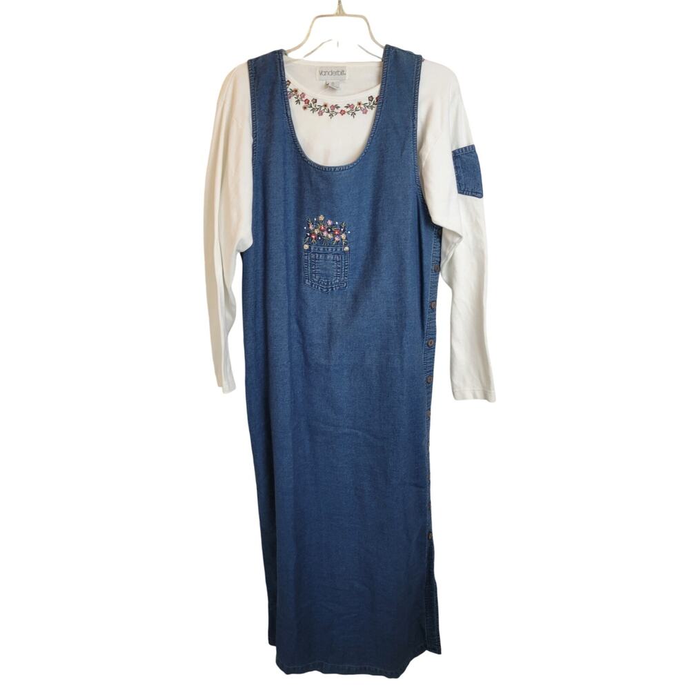 NWT VTG Vanderbilt Blue Denim Embroidered Sleeveless Dress jumper & top Sz Small
